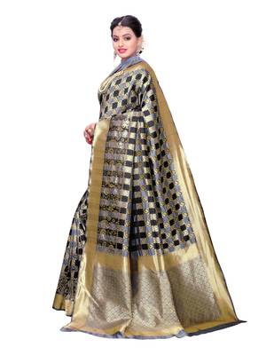 Grey Woven Poly Silk Saree With Blouse 2