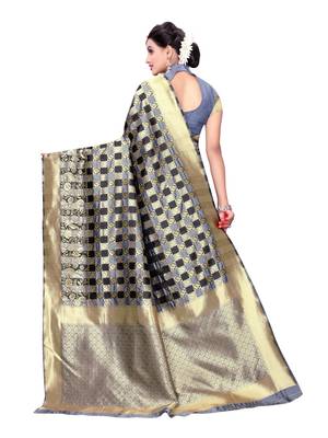 Grey Woven Poly Silk Saree With Blouse 3