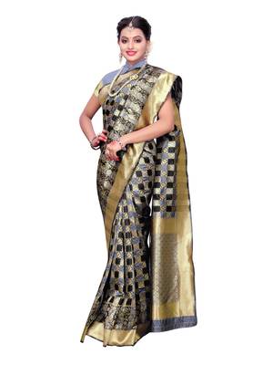 Grey Woven Poly Silk Saree With Blouse 4