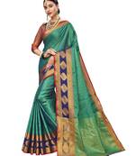 Turquoise Woven Tissue Saree With Blouse
