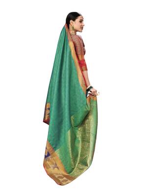 Turquoise Woven Tissue Saree With Blouse 3