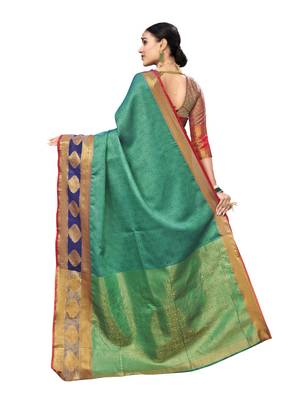 Turquoise Woven Tissue Saree With Blouse 4