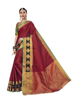 Maroon Woven Tissue Saree With Blouse 1
