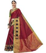 Maroon Woven Tissue Saree With Blouse