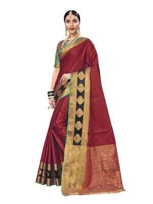 Maroon Woven Tissue Saree With Blouse 2
