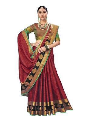 Maroon Woven Tissue Saree With Blouse 3