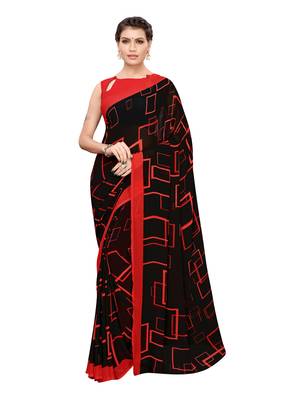 Black Printed Georgette Saree With Blouse 1