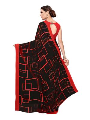 Black Printed Georgette Saree With Blouse 4