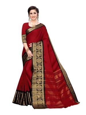 Maroon woven poly silk saree with blouse 1
