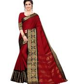 Maroon woven poly silk saree with blouse