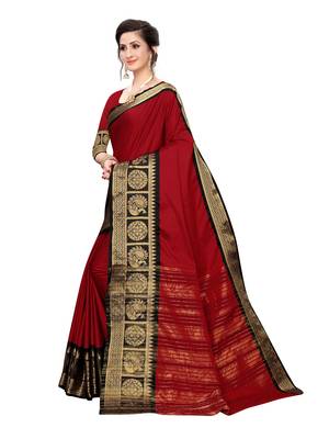 Maroon woven poly silk saree with blouse 2