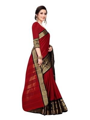 Maroon woven poly silk saree with blouse 3