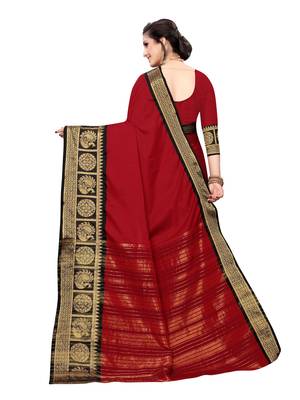 Maroon woven poly silk saree with blouse 4