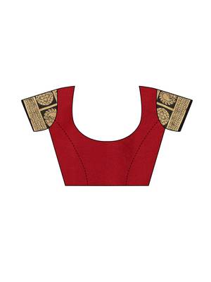 Maroon woven poly silk saree with blouse 5