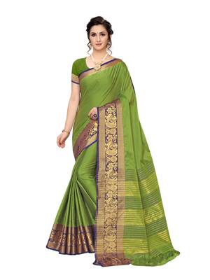 Green woven poly silk saree with blouse 1