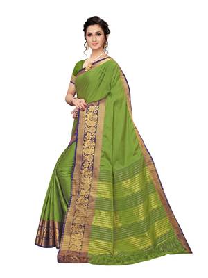 Green woven poly silk saree with blouse 2