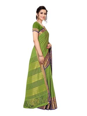 Green woven poly silk saree with blouse 3