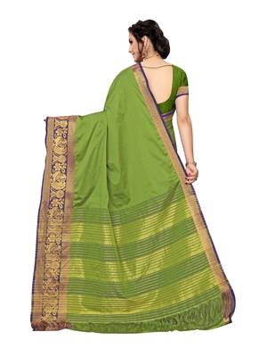 Green woven poly silk saree with blouse 4