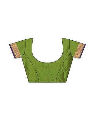 Green woven poly silk saree with blouse 5