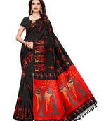 Black printed poly silk saree with blouse