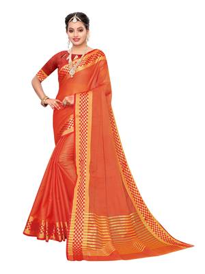 Orange Woven Cotton Silk Saree With Blouse 1