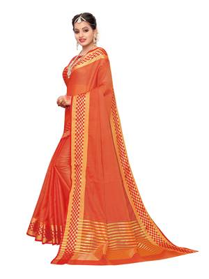 Orange Woven Cotton Silk Saree With Blouse 2
