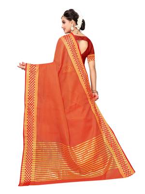 Orange Woven Cotton Silk Saree With Blouse 3