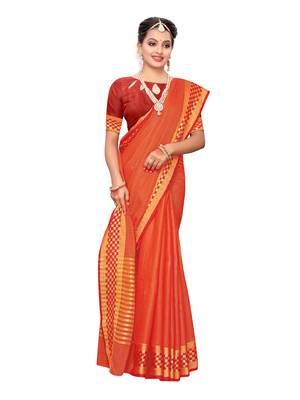 Orange Woven Cotton Silk Saree With Blouse 4