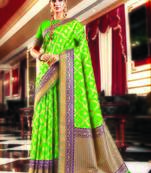 Green woven banarasi silk saree with blouse
