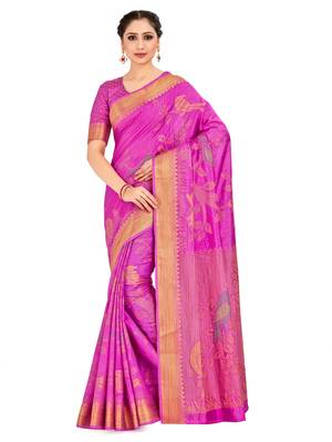 Pink Woven Art Silk Saree With Blouse 1