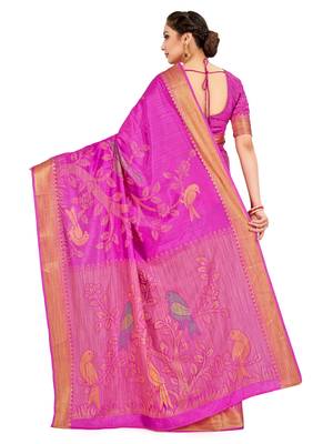 Pink Woven Art Silk Saree With Blouse 3