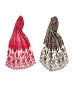 Premium Cotton Bodered Fringe's Designer Party Wear Stole  Set Of 2