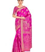 Pink Woven Art Silk Saree With Blouse