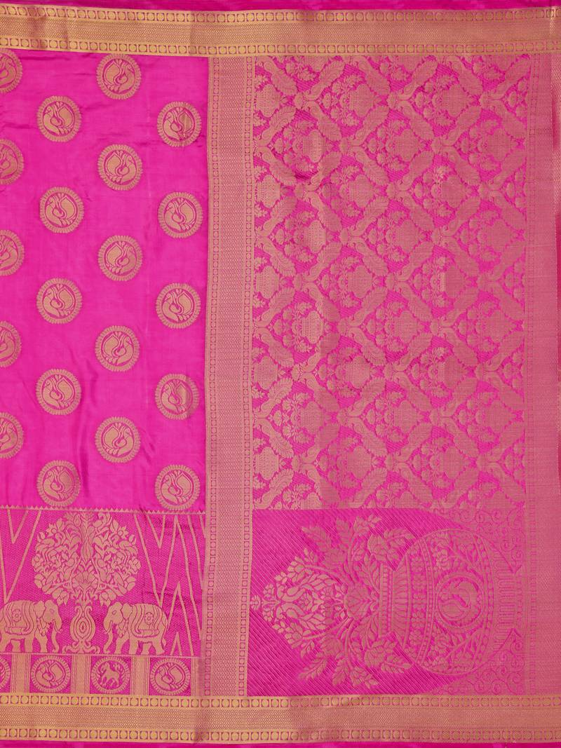 Pink Woven Art Silk Saree With Blouse