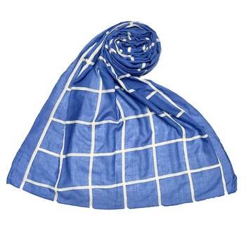 Blue Stole For Women  Premium Cotton Grid Hijab 1