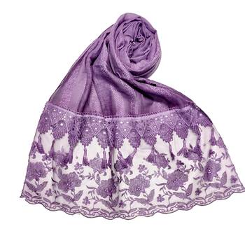 Purple  Stole For Women  Premium Cotton  Double Bordered Fringe's Hijab 1