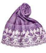 Purple  Stole For Women  Premium Cotton  Double Bordered Fringe's Hijab