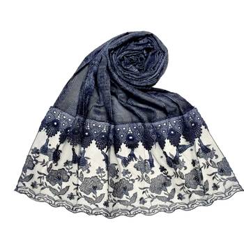 Blue Stole For Women  Premium Cotton  Double Bordered Fringe's Hijab 1