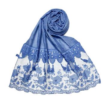Blue  Stole For Women  Premium Cotton  Double Bordered Fringe's Hijab 1