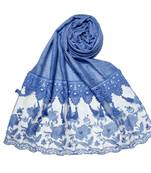 Blue  Stole For Women  Premium Cotton  Double Bordered Fringe's Hijab