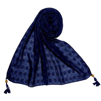 Blue  Stole For Women  Designer Cotton Puff Checkered Stole's 1