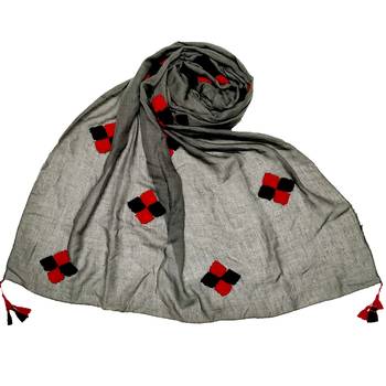 Grey Stole For Women  Premium Cotton  Designer Square Hand Work Patche's All Over Stole 1