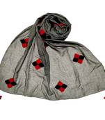 Grey Stole For Women  Premium Cotton  Designer Square Hand Work Patche's All Over Stole