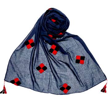 Blue  Stole For Women  Premium Cotton  Designer Square Hand Work Patche's All Over Stole 1