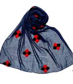 Blue  Stole For Women  Premium Cotton  Designer Square Hand Work Patche's All Over Stole