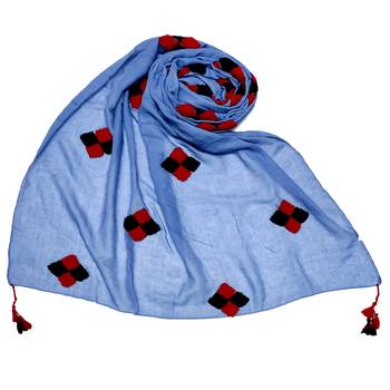 Blue  Stole For Women  Premium Cotton  Designer Square Hand Work Patche's All Over Stole 1