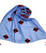 Blue  Stole For Women  Premium Cotton  Designer Square Hand Work Patche's All Over Stole