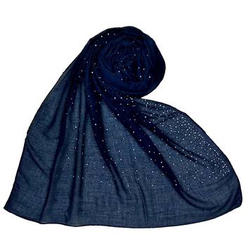 Blue  Stole For Women  Cotton Dew Dew Drop Diamond Studed All Over Stole 1