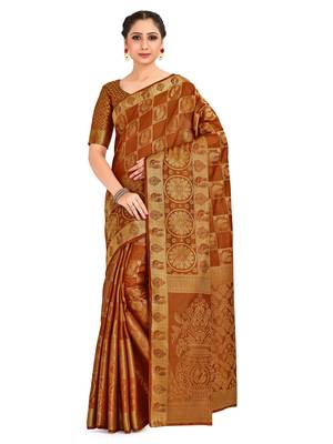Rust Woven Art Silk Saree With Blouse 1