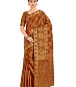 Rust Woven Art Silk Saree With Blouse